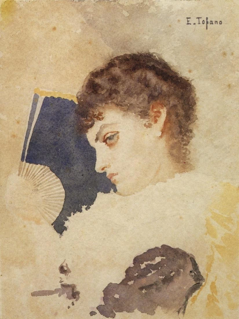 Giovane donna con ventaglio - acquarello